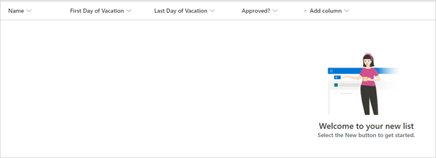 Image of a vacation request list created in Microsoft List.