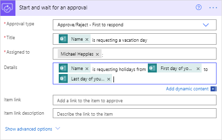 Image of a vacation request approval flow created in Power Automate.