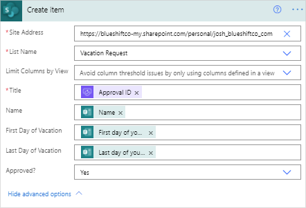 Image of a vacation request approval flow created in Power Automate.