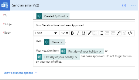 Image of a vacation request approval flow created in Power Automate.