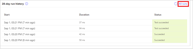 Image of the "All runs" button in Power Automate.