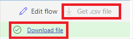 Image of the "Get .csv file" button in Power Automate.