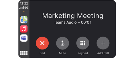 A Microsoft Teams meeting running on the Apple Carplay interface.