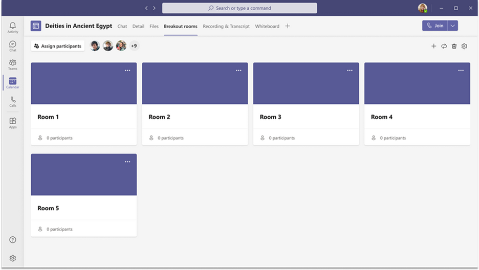 Multiple breakout rooms setup in advance in Microsoft Teams.