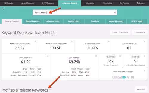 SpyFu Keyword Research Tool
