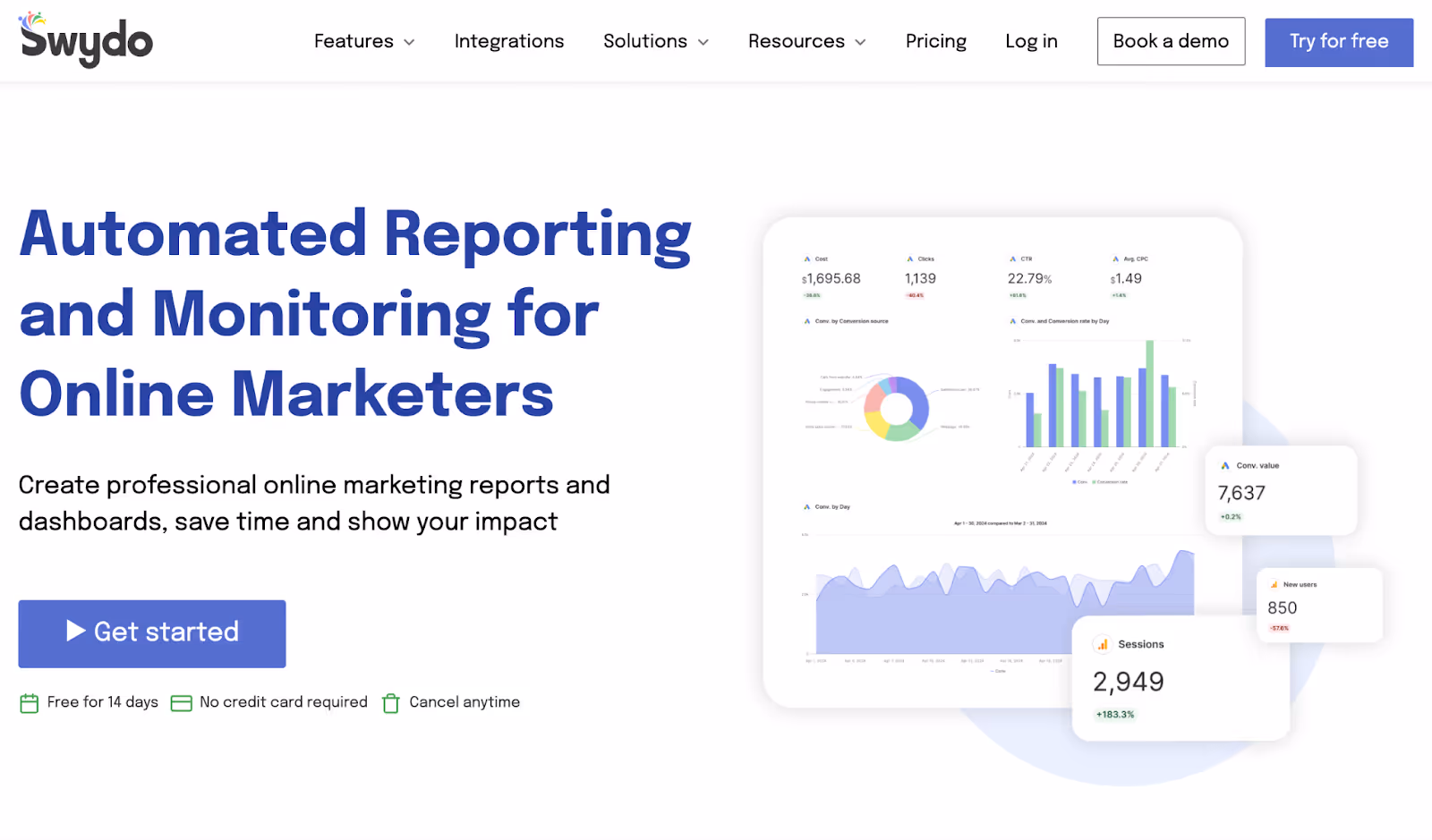 Swydo Automated Reporting and Monitoring for Online Marketers Homepage Screenshot