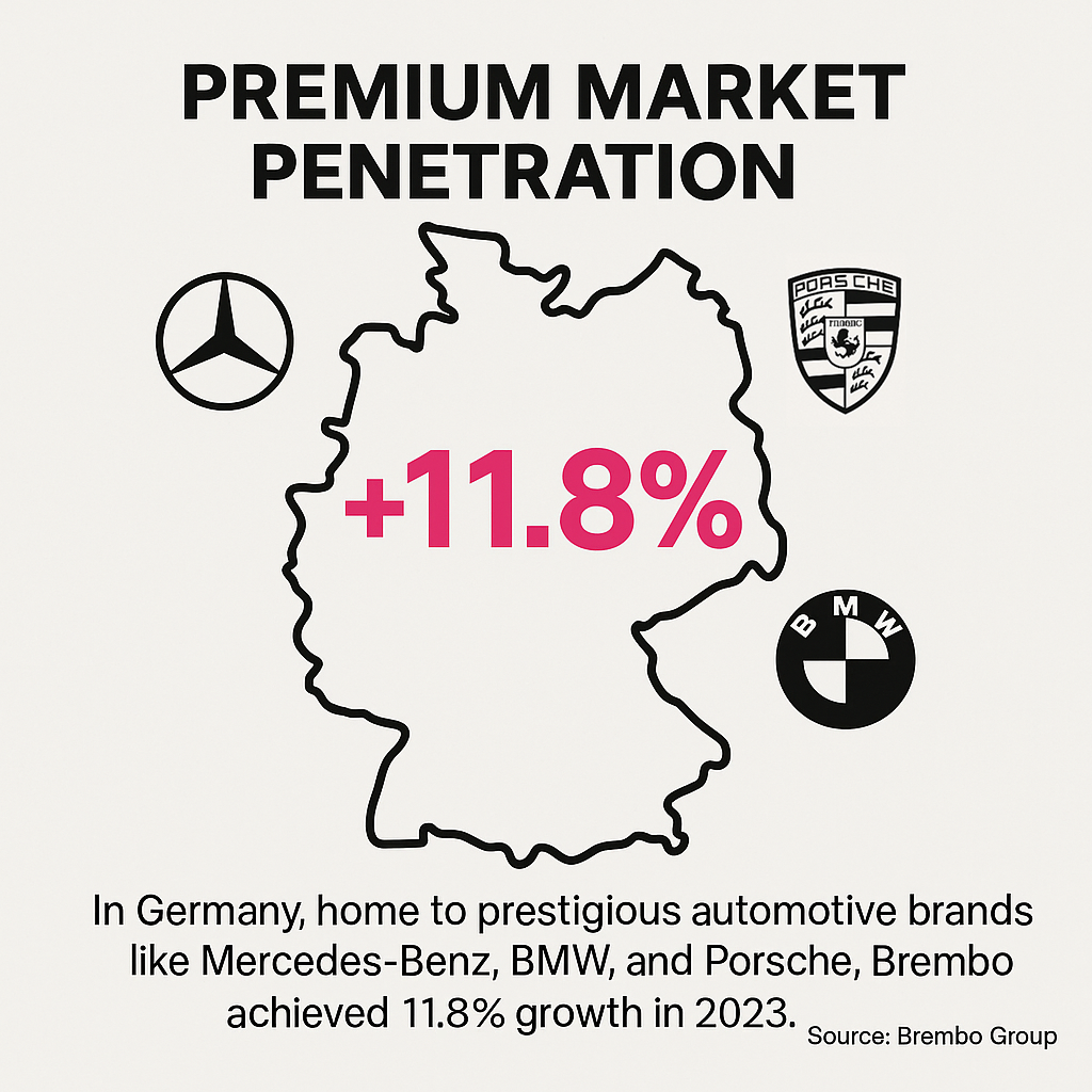 Graphic showing Brembo's 11.8% growth in Germany's premium automotive market