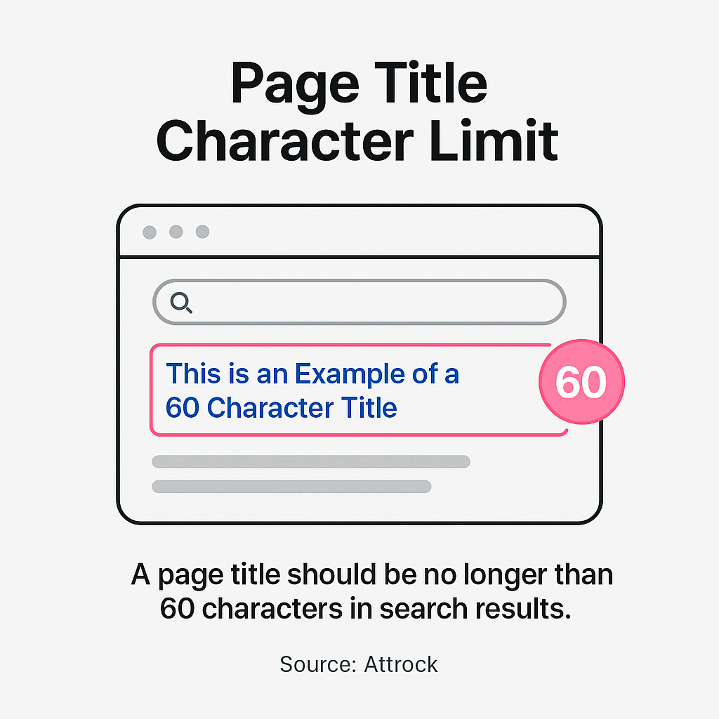 Page titles must be descriptive, include the main keyword and remain under 60 characters for optimal display in search results