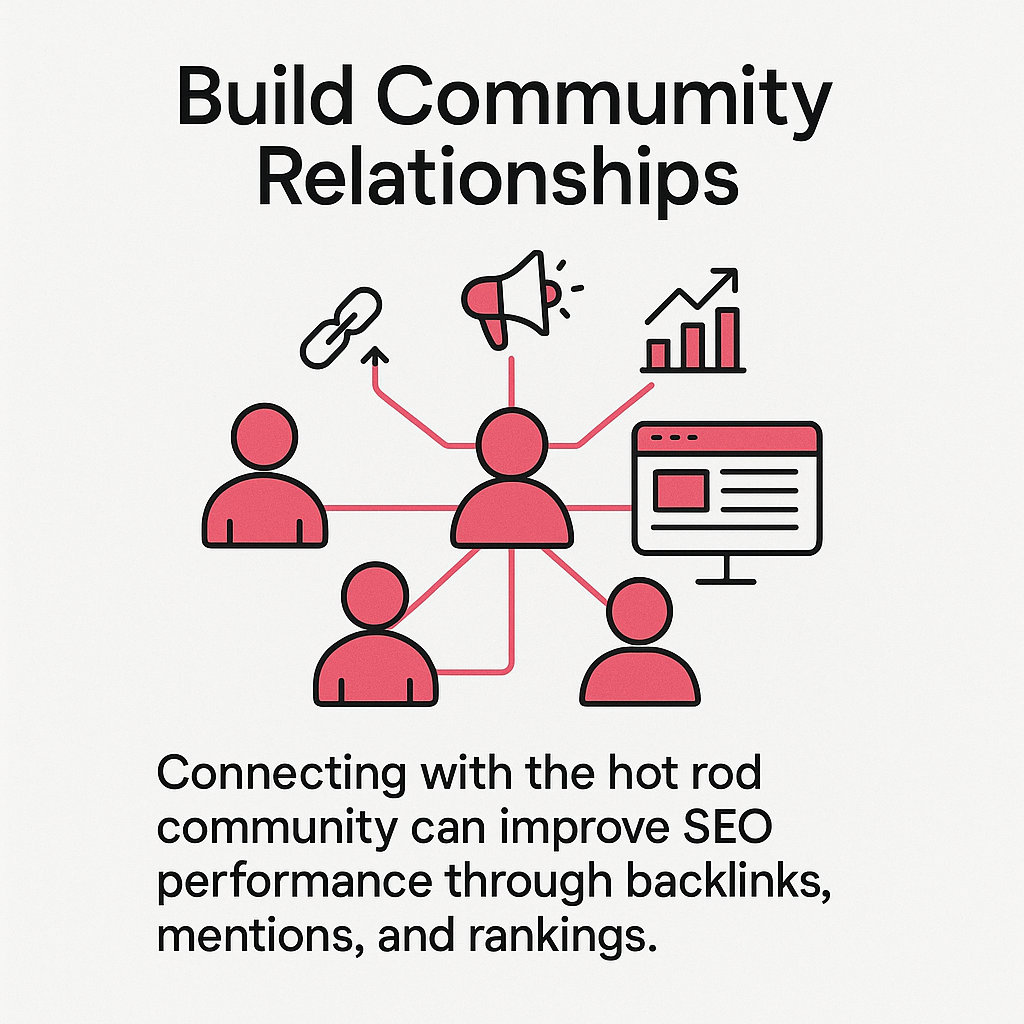 Hot rod community engagement and relationship building for SEO benefits