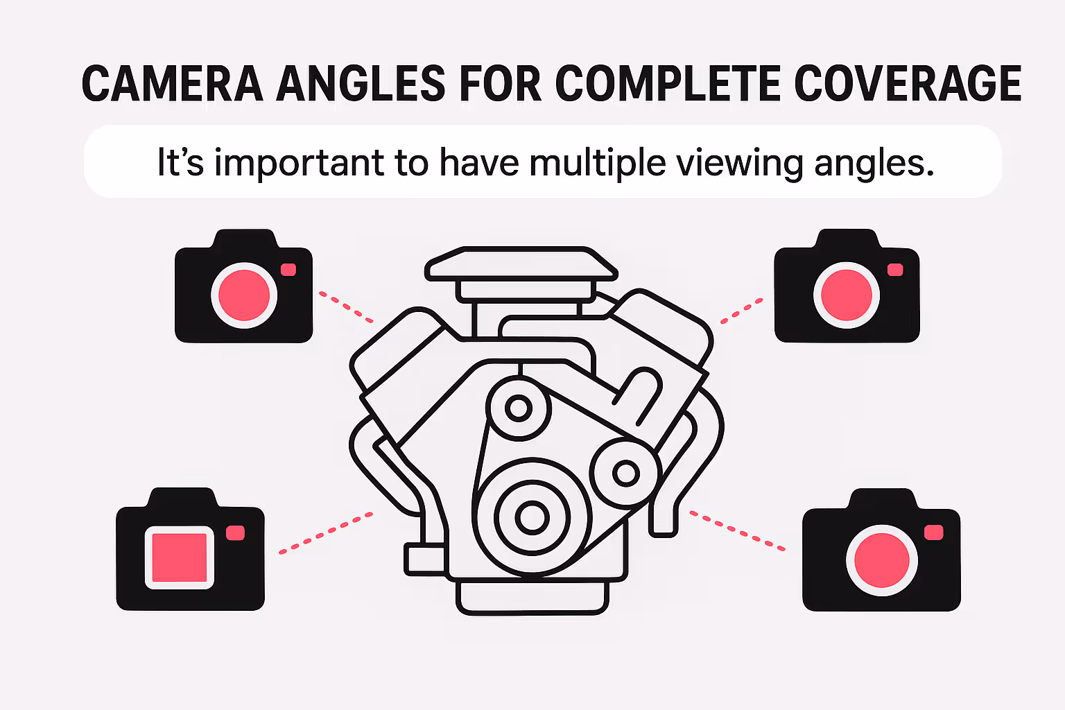 Multiple camera setup showing different angles capturing automotive installation process from overhead, side, and close-up perspectives
