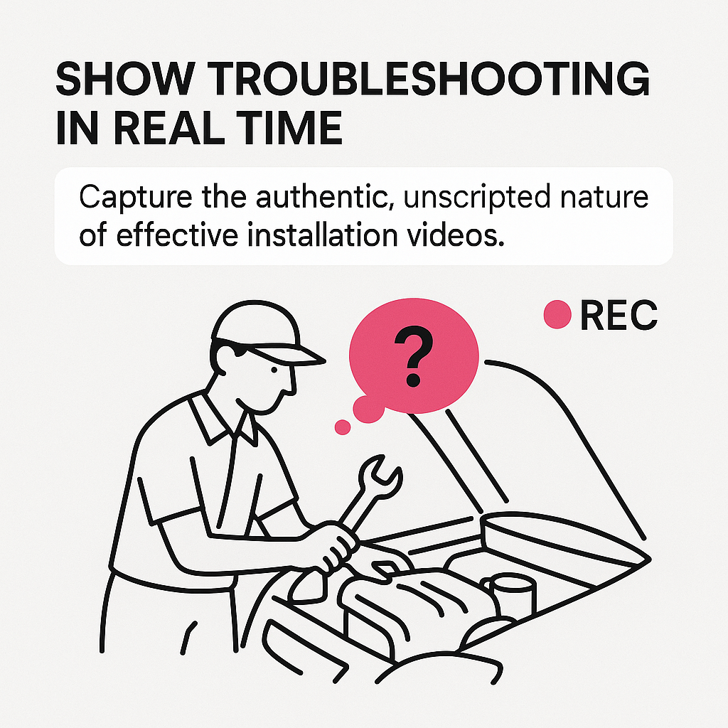 Mechanic troubleshooting installation issue on camera, showing authentic problem-solving process during video recording
