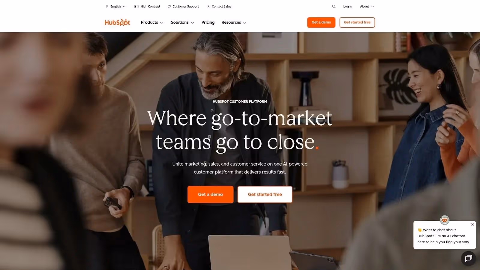 Screenshot of https://www.hubspot.com