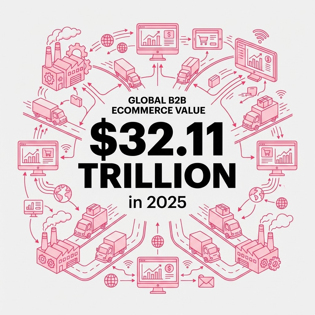 Global B2B ecommerce is projected at $32.11T in 2025—proof that supplier research and selection now happens online.