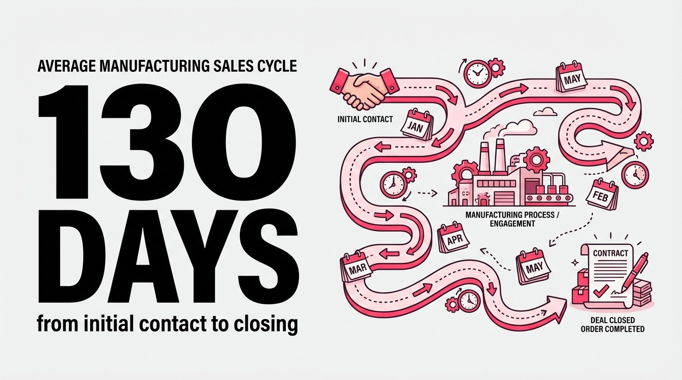 Manufacturing sales cycles average 130 days—optimize your site to nurture engineers, procurement, and executives over time.