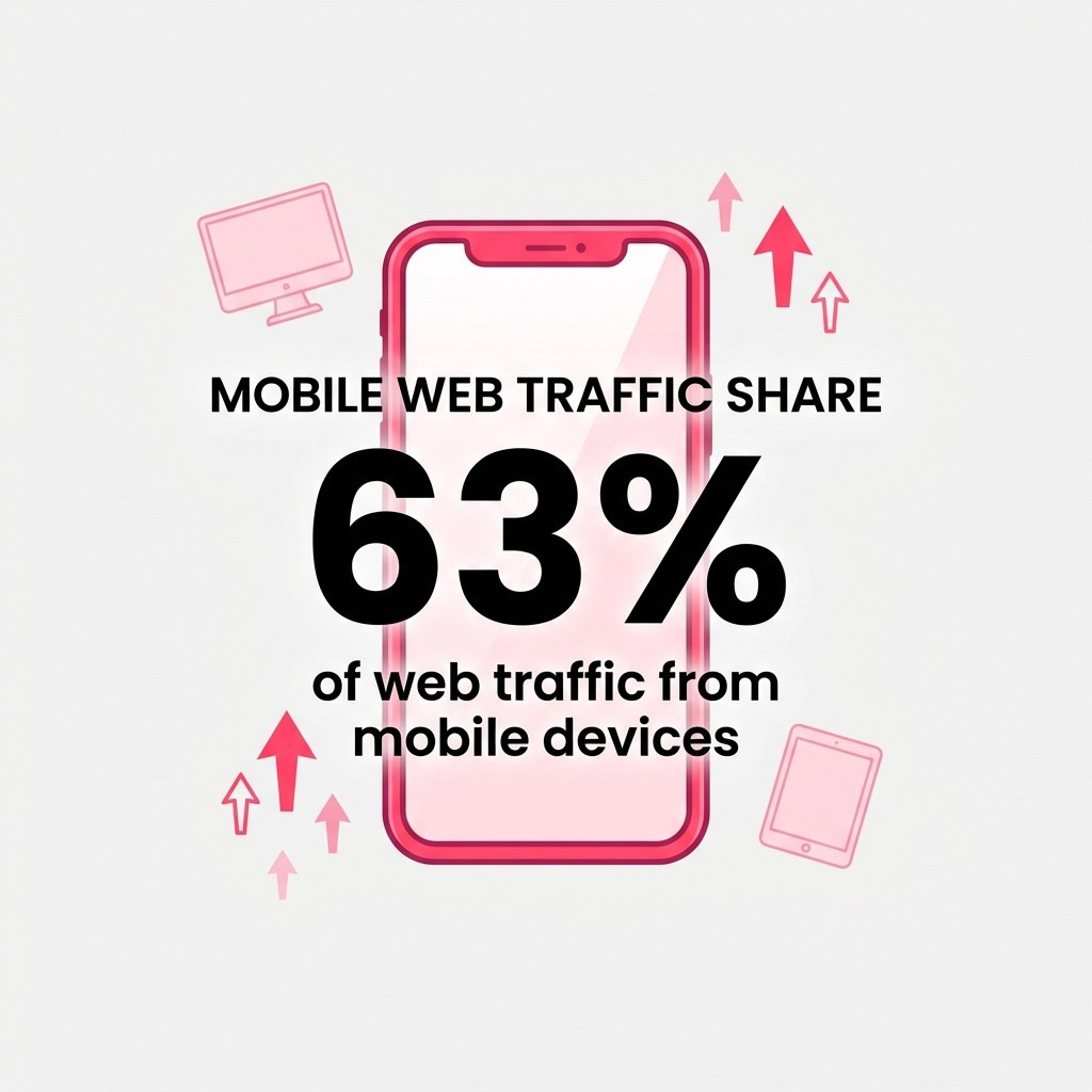 63% of web traffic is mobile—prioritize speed, responsive layouts, and scanability for on-the-go decision-makers.