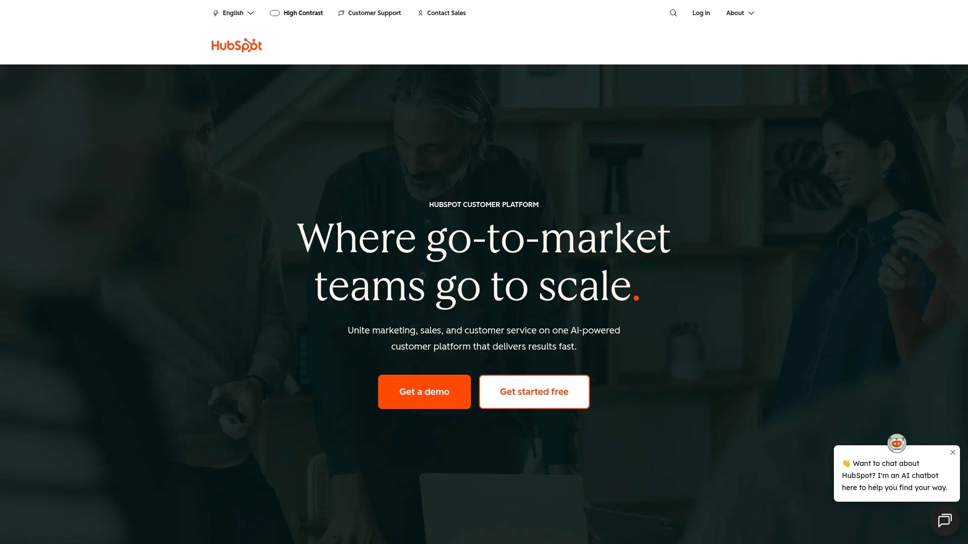 Screenshot of https://www.hubspot.com
