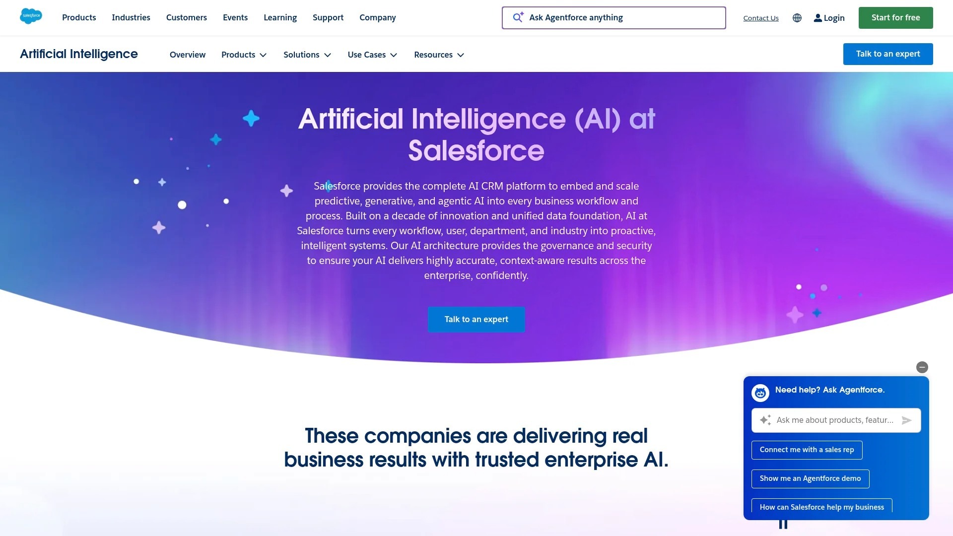 Screenshot of https://www.salesforce.com/products/einstein/overview/