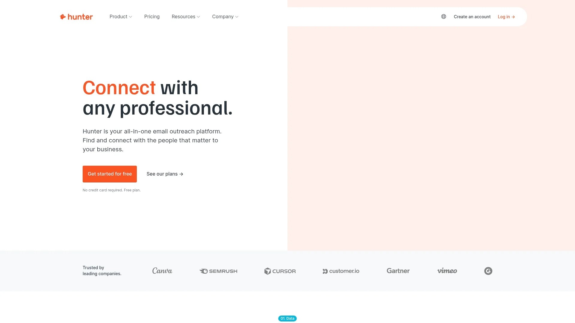 Screenshot of https://www.hunter.io