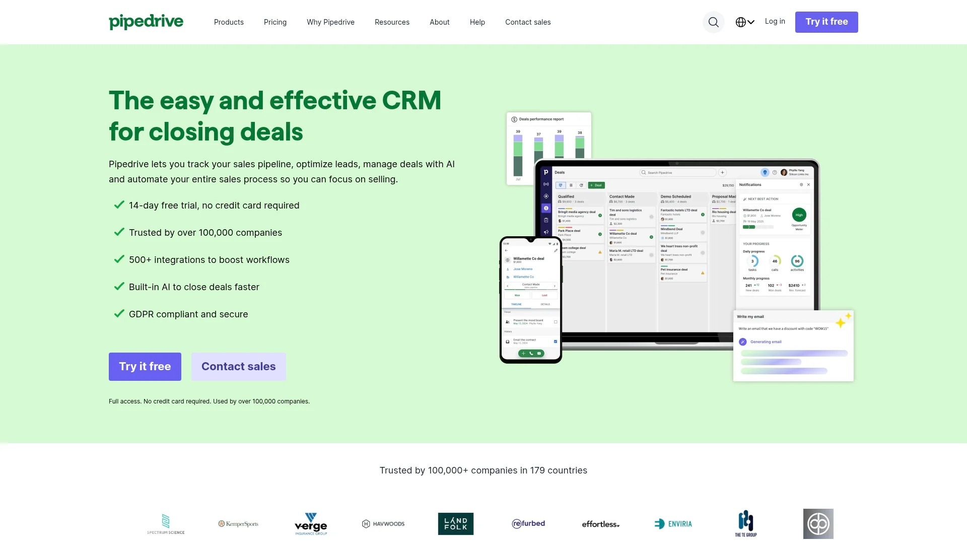 Screenshot of https://www.pipedrive.com