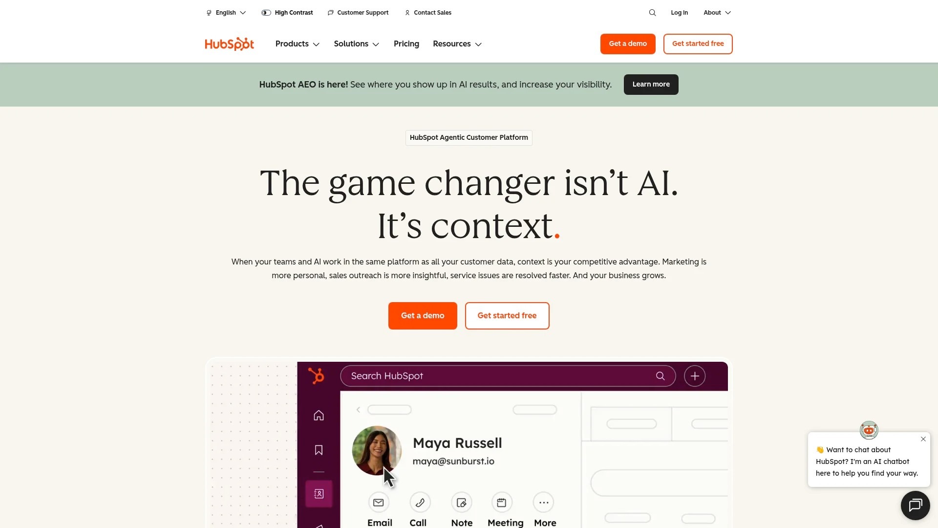 Screenshot of https://www.hubspot.com