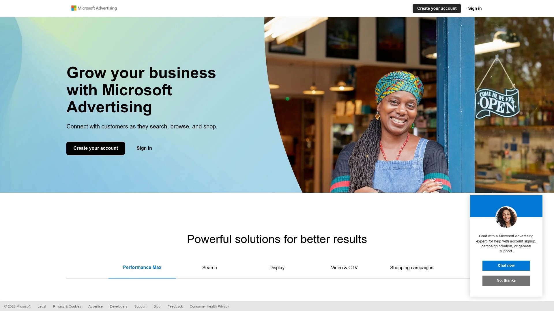 Screenshot of https://ads.microsoft.com