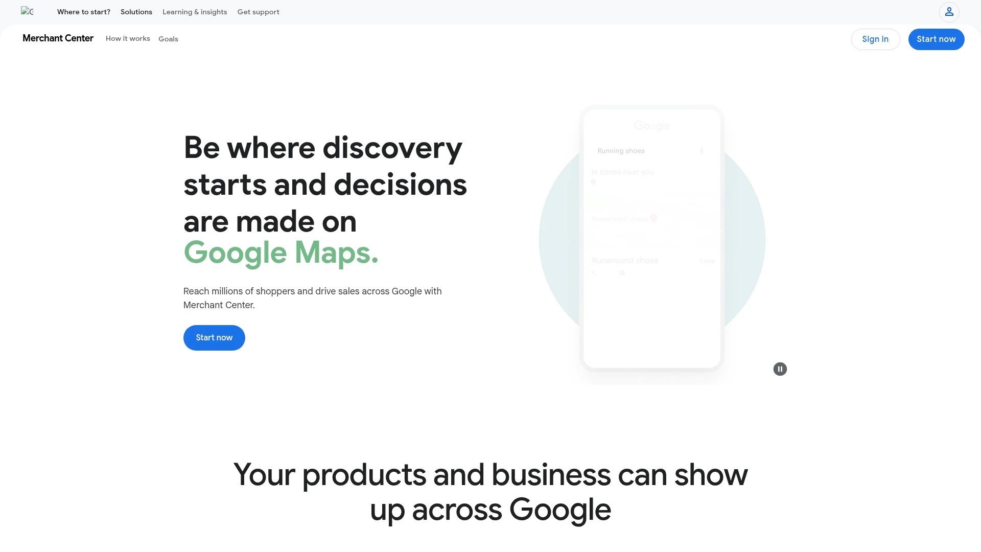 Screenshot of https://www.google.com/retail/solutions/merchant-center/