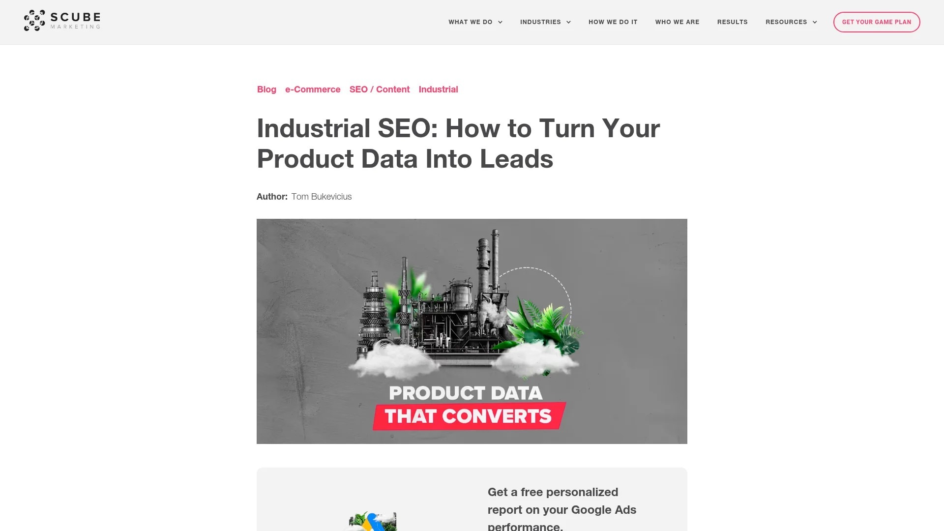 Screenshot of https://www.scubemarketing.com/blog/industrial-seo-product-data-lead-generation