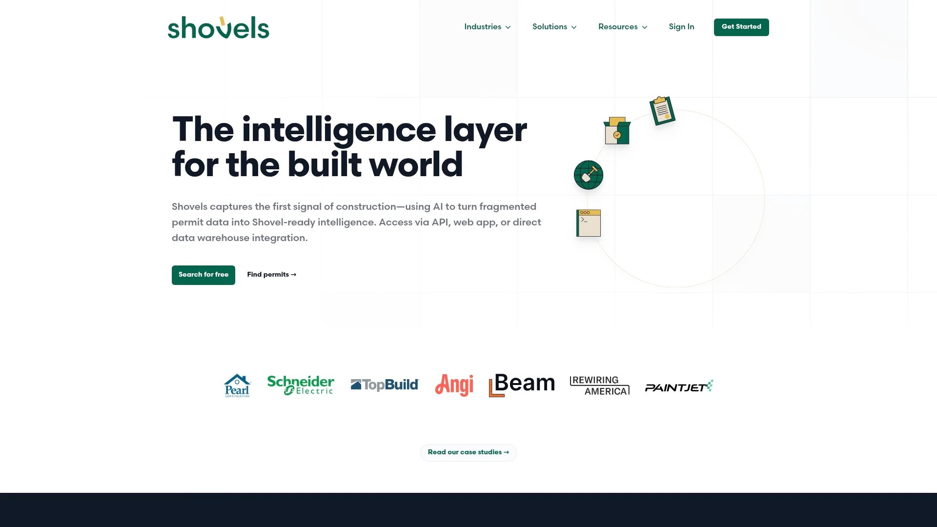 Screenshot of https://www.shovels.ai/