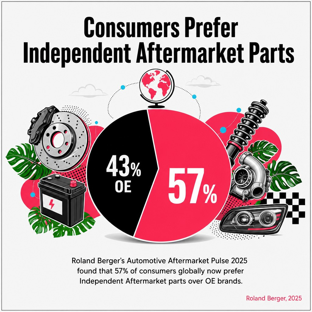 57% of consumers now prefer Independent Aftermarket parts over OE brands (Roland Berger, 2025).