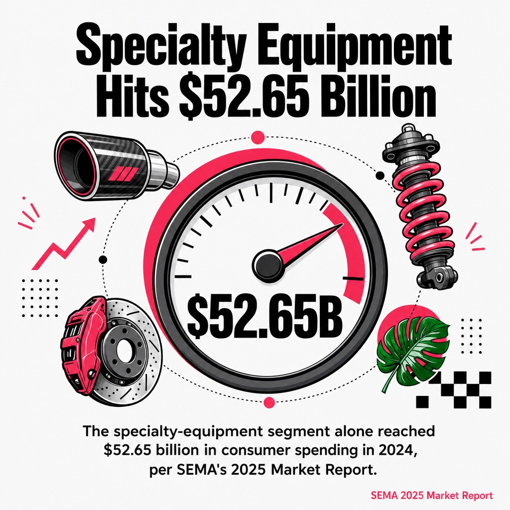 Specialty-equipment segment reached $52.65B in 2024 consumer spending (SEMA 2025 Market Report).