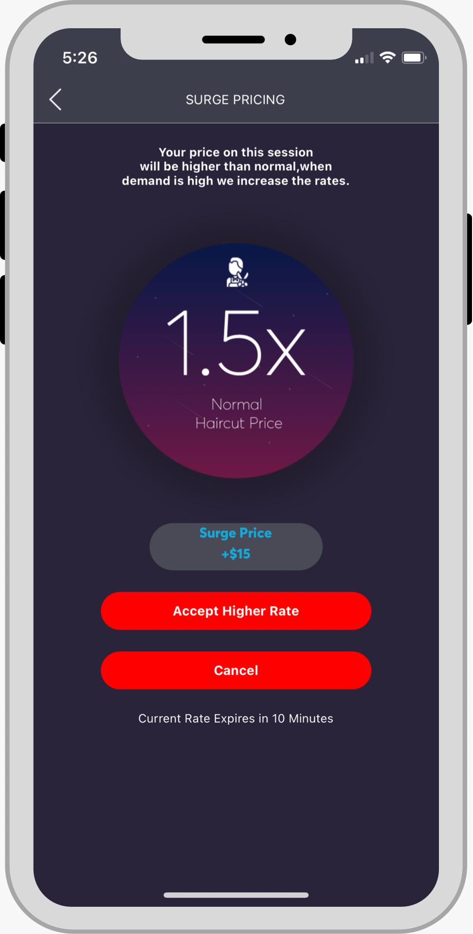 CLYPR barber barbershop app haircuts barber surge price screen