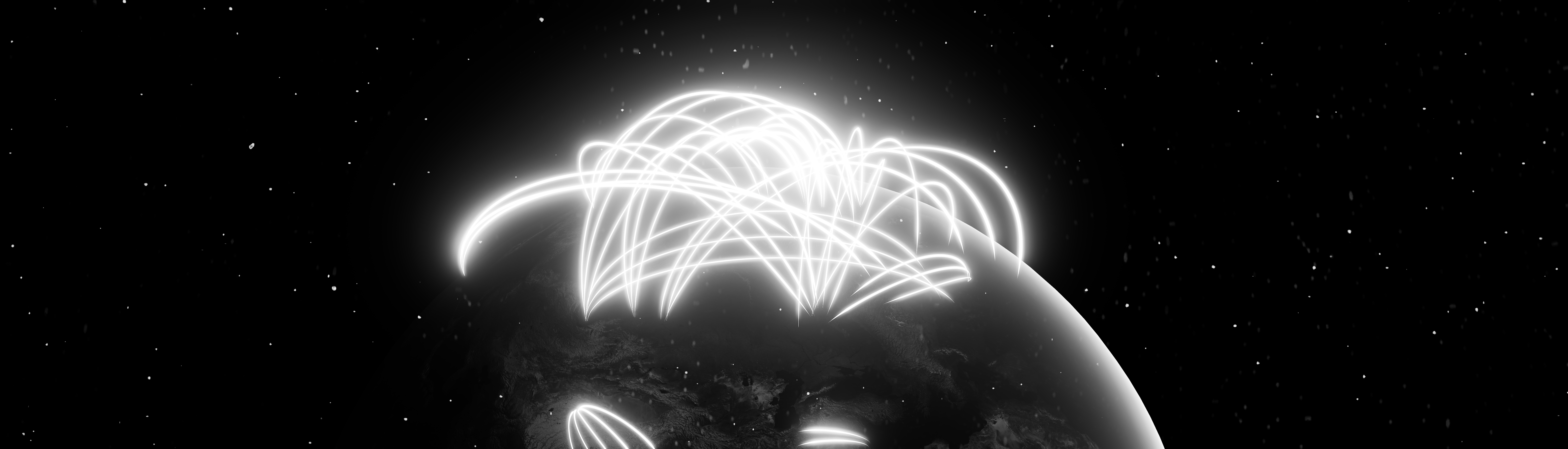 Aerial view of a calm dark river with two white birds swimming and reflections of leafless tree branches on the water surface.