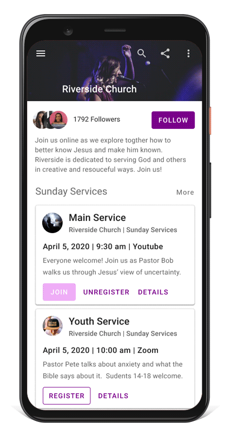 Animated image of VirtualMeet app on a phone.