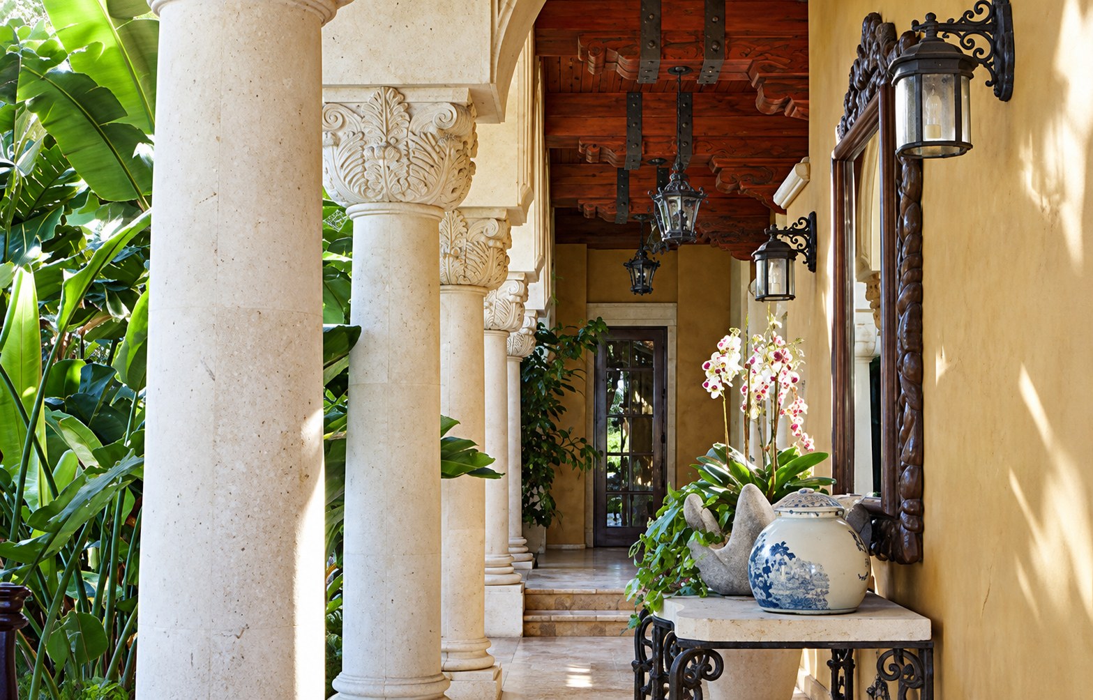 Limestone colonnade opening onto a courtyard