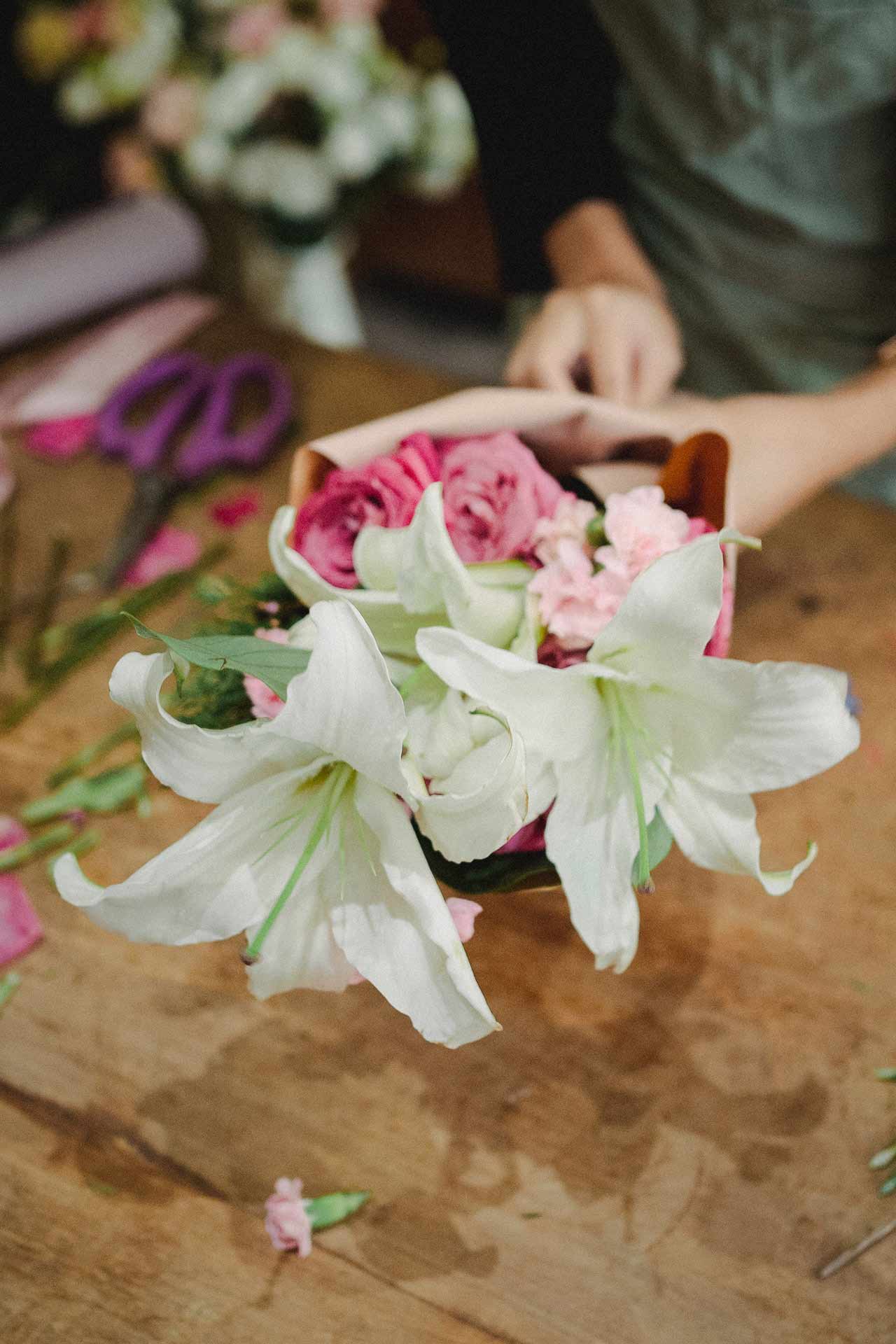 Lilies arranged for an Easter flower delivery in NYC