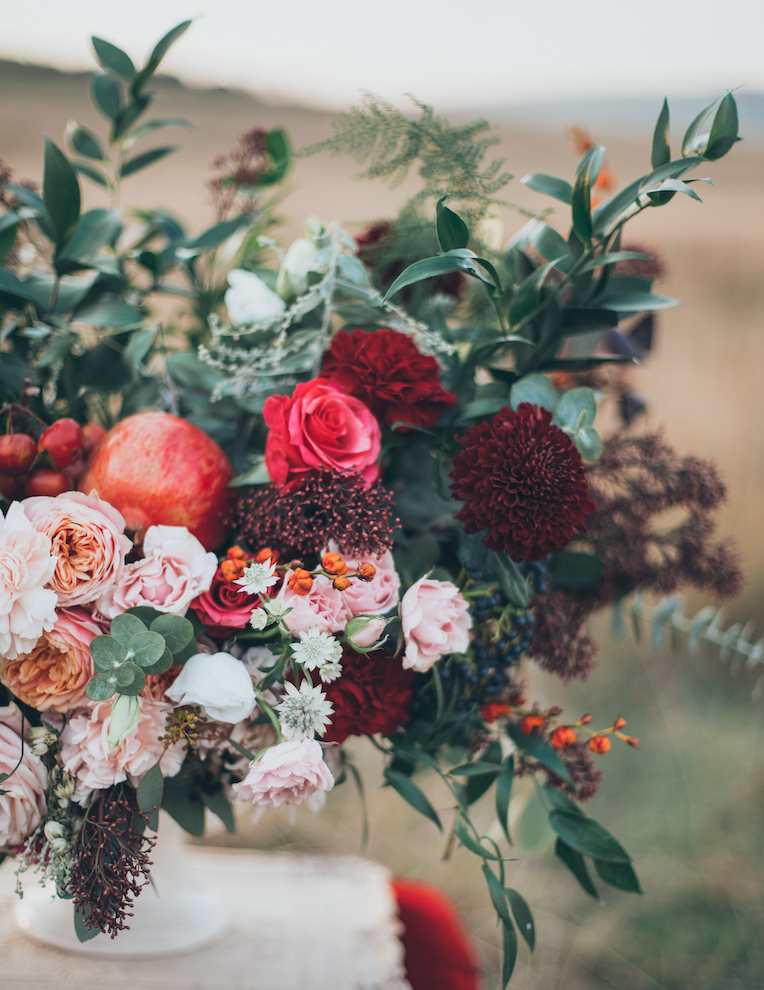 Flower arrangement set on a Thanksgiving table