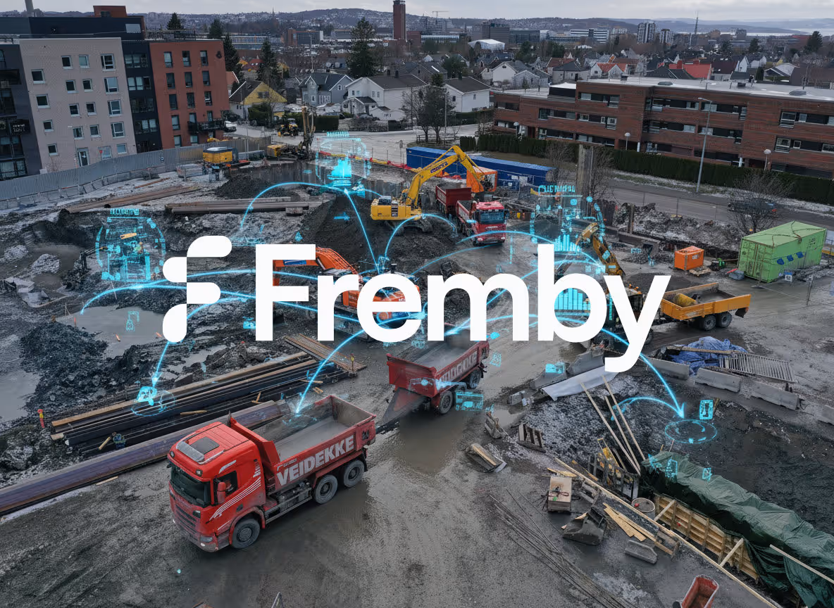 Construction site with Fremby logo and data being shared