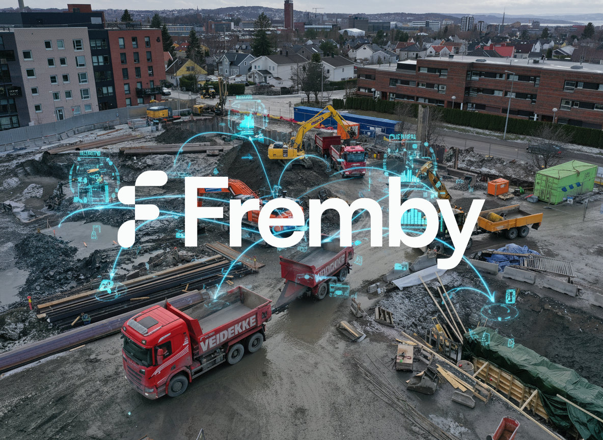 Construction site with Fremby logo and data being shared