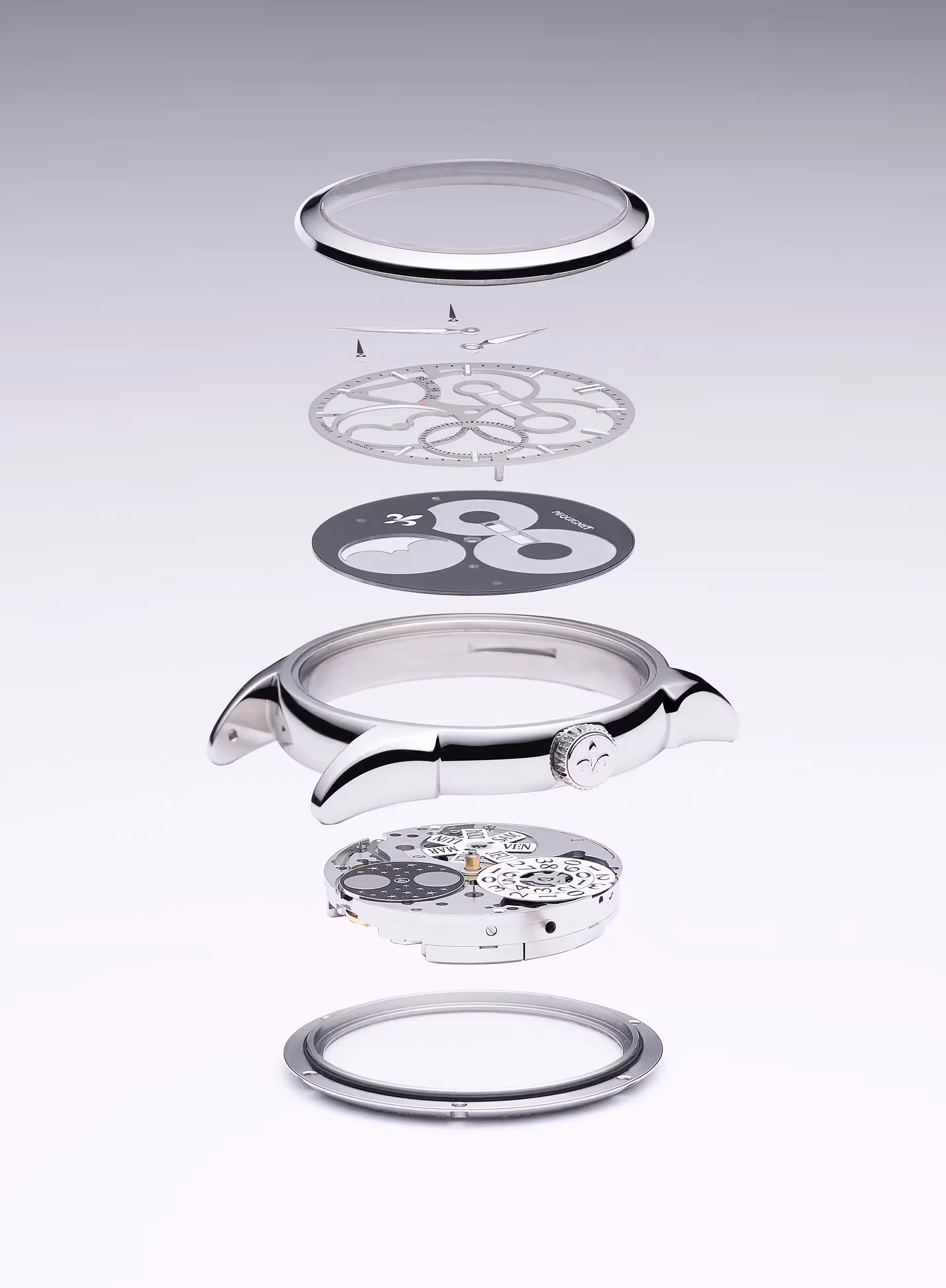 photographie de la montre éclatée, la royale de pequignet à morteau