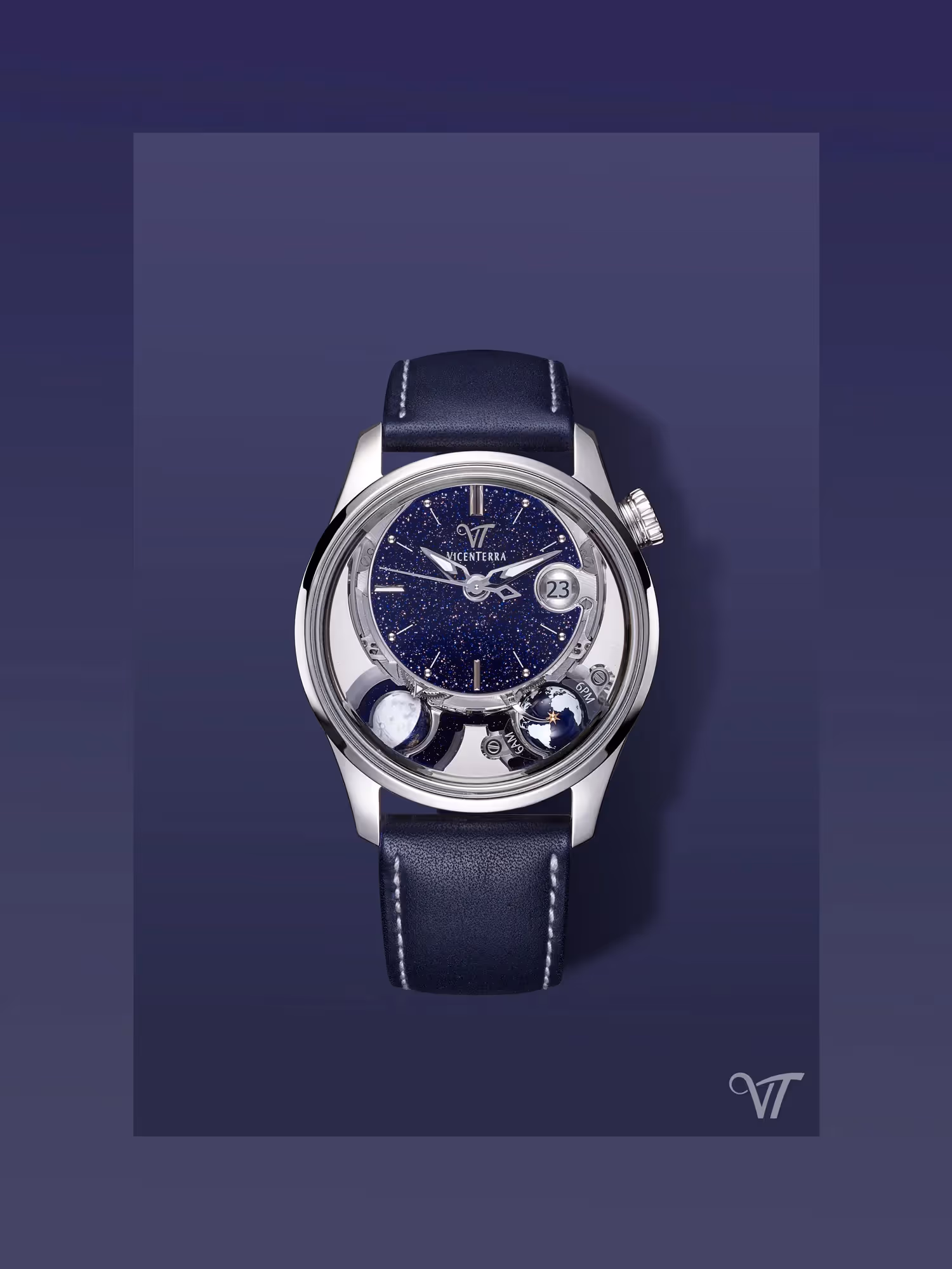 Photographie de la montre Astro Luna de la marque suisse Vicenterra