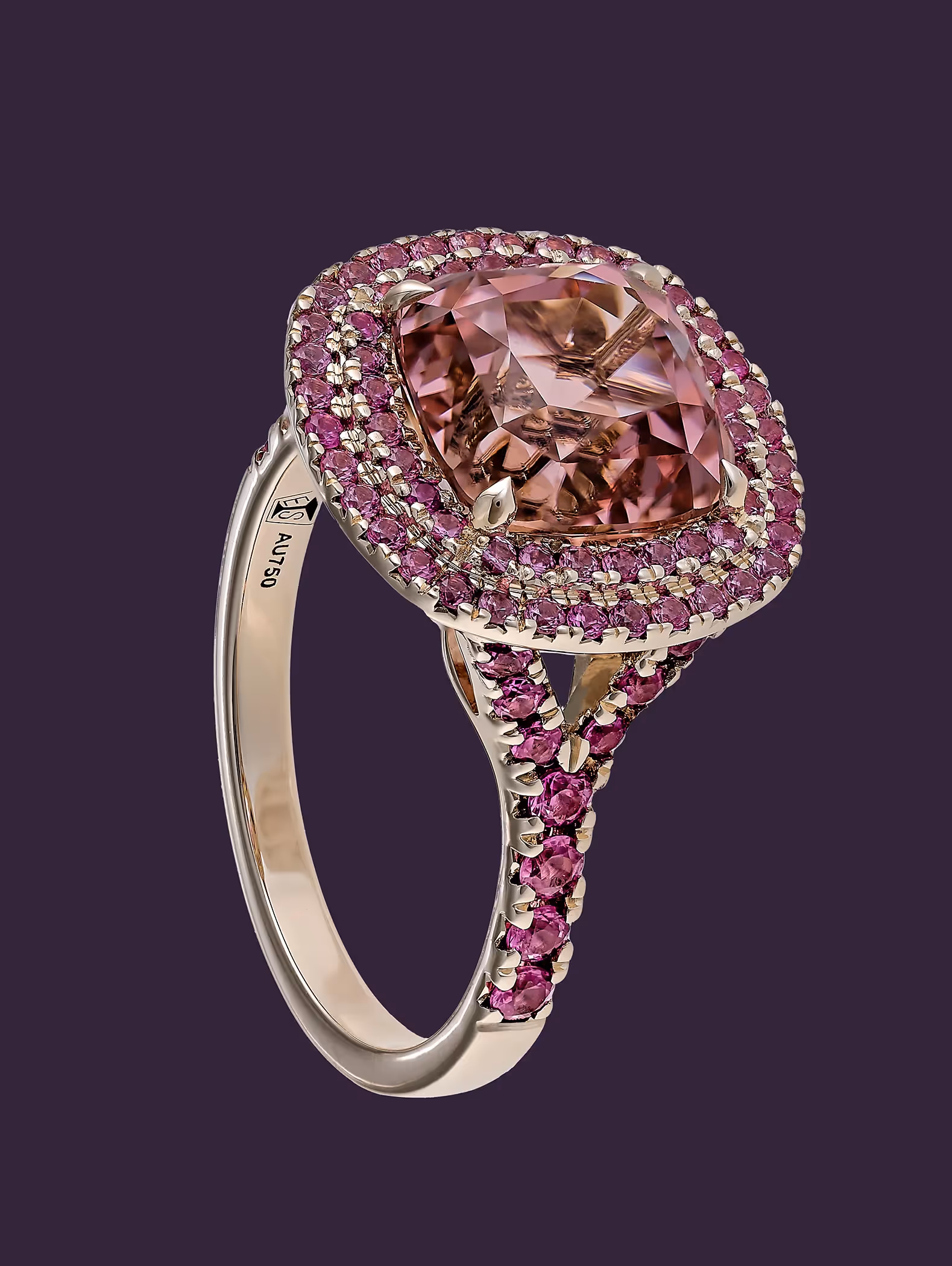 bague or jaune pierres roses