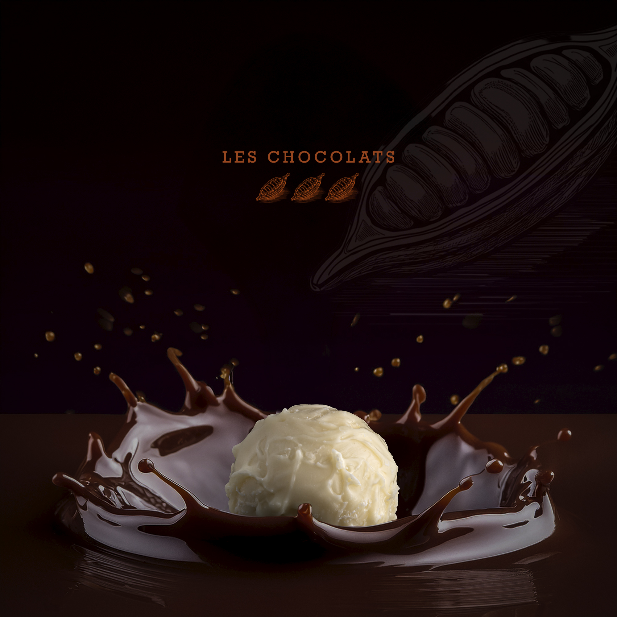 Image de bonbon de chocolat qui tombe dans du chocolat fondu