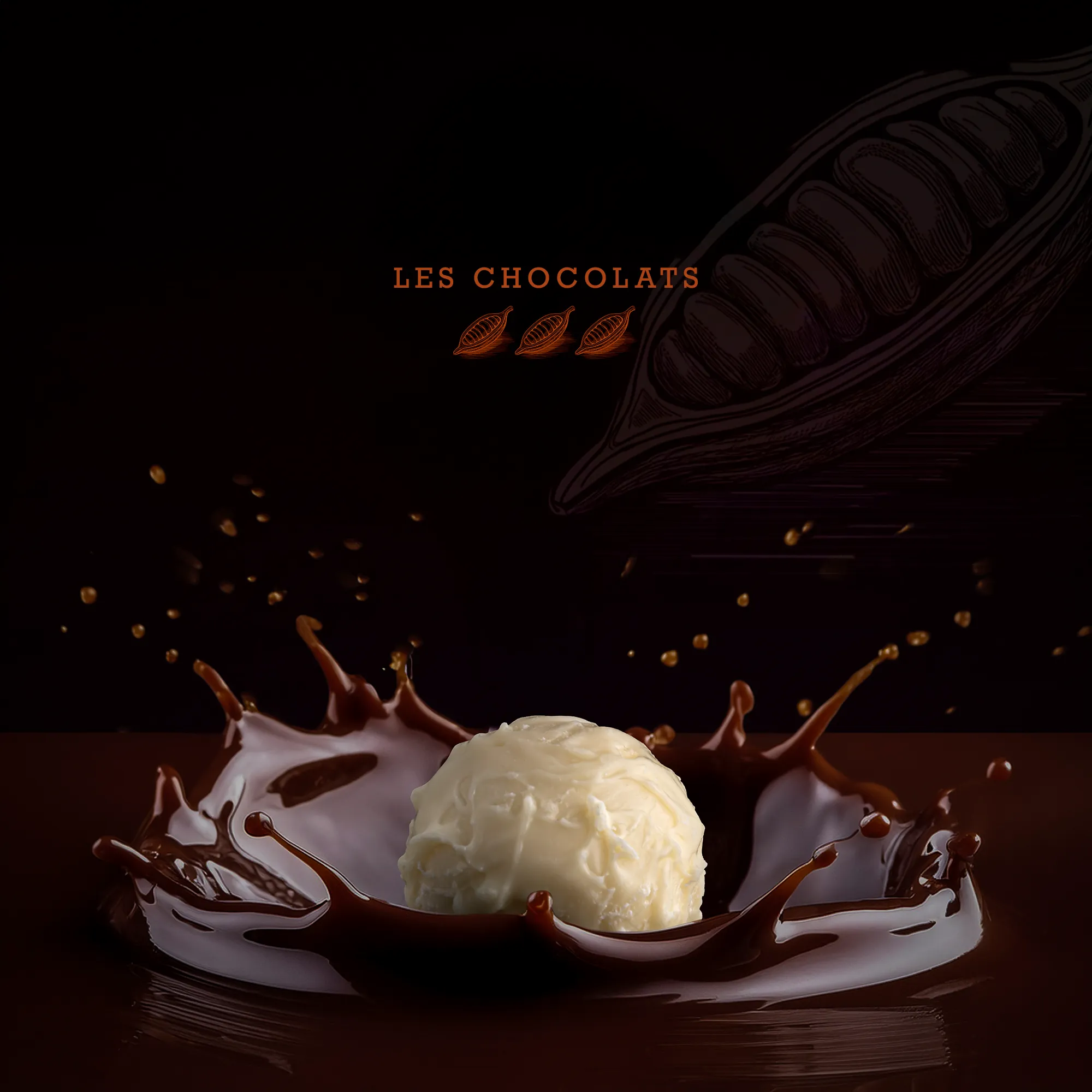 Image de bonbon de chocolat qui tombe dans du chocolat fondu