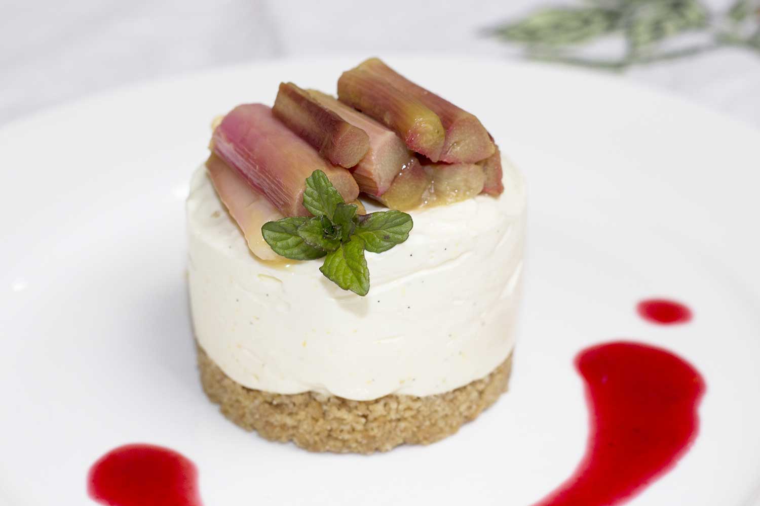 Cointreau & orange cheesecake with tender rhubarb compote
