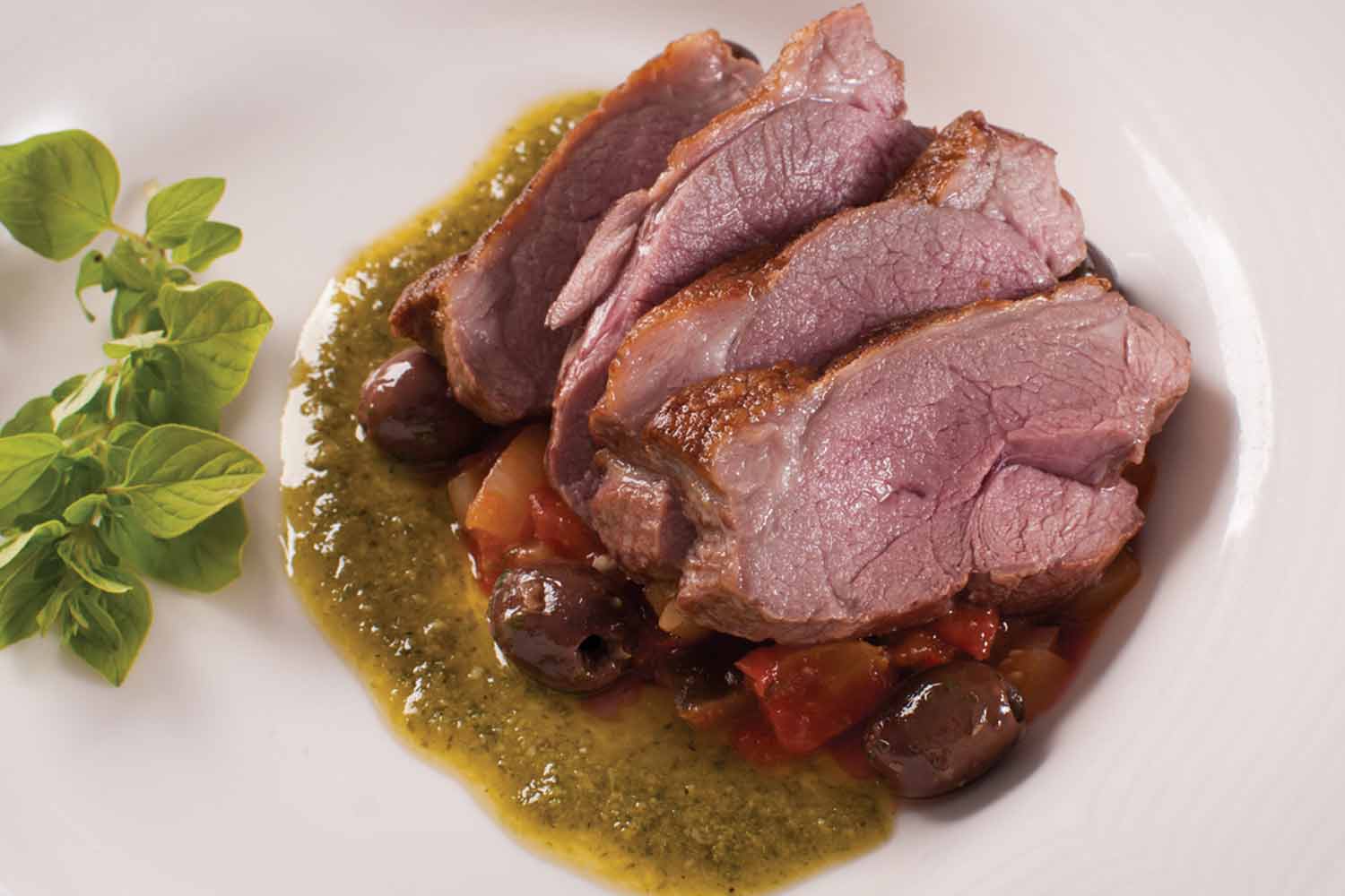 Devon Spring lamb with ratatouille of Mediterranean vegetables and black olives