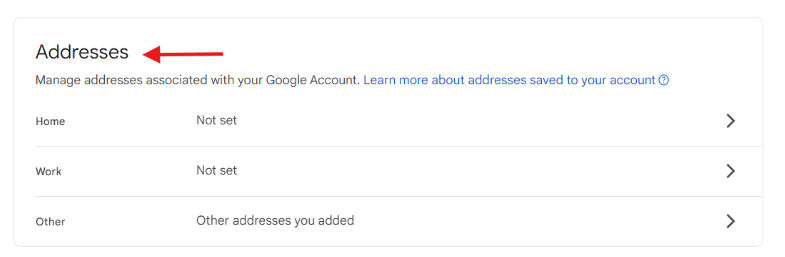 Google Account Address Settings