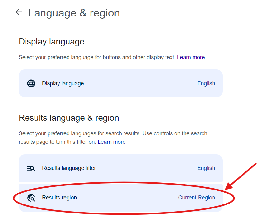 google language and region setting