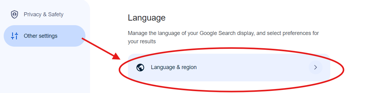 google language and region settings