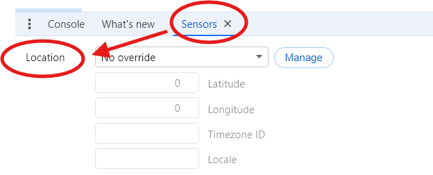 sensor location settings