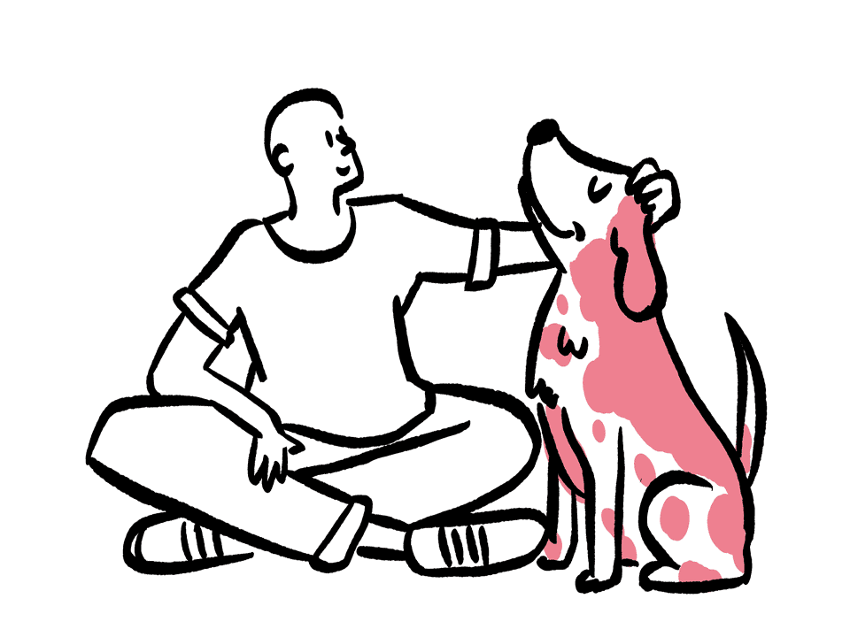 A man is relaxing and petting his dog | DEANLONG.io